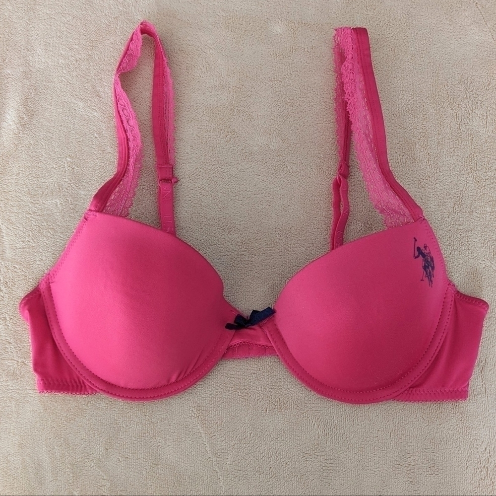Us POLO ASSN lightly lined underwire bra bright pink size 36C C091